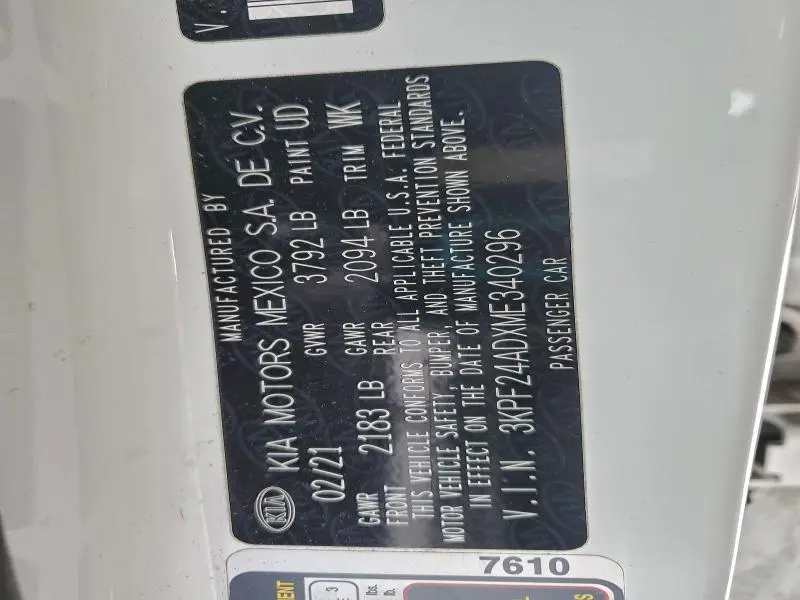 2021 KIA FORTE FE  