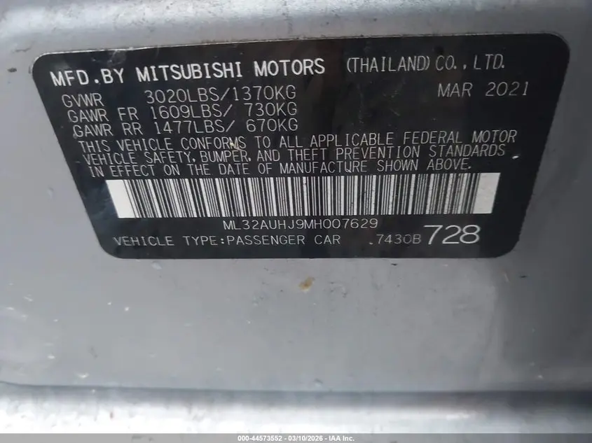 2021 MITSUBISHI MIRAGE CARBONITE EDITION/ES/LE