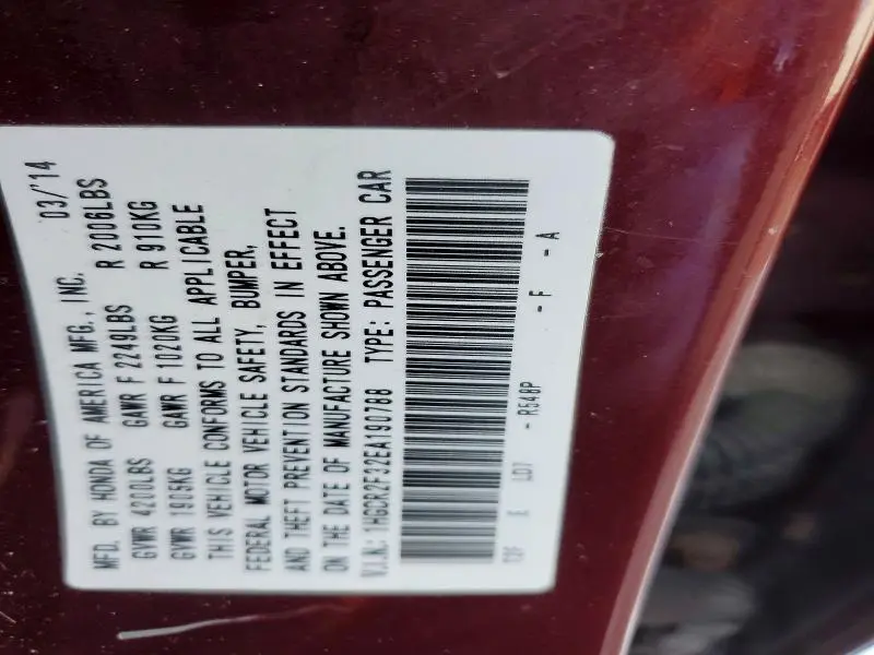 2014 HONDA ACCORD LX  