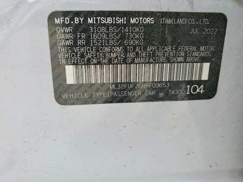 2022 MITSUBISHI MIRAGE G4 ES  