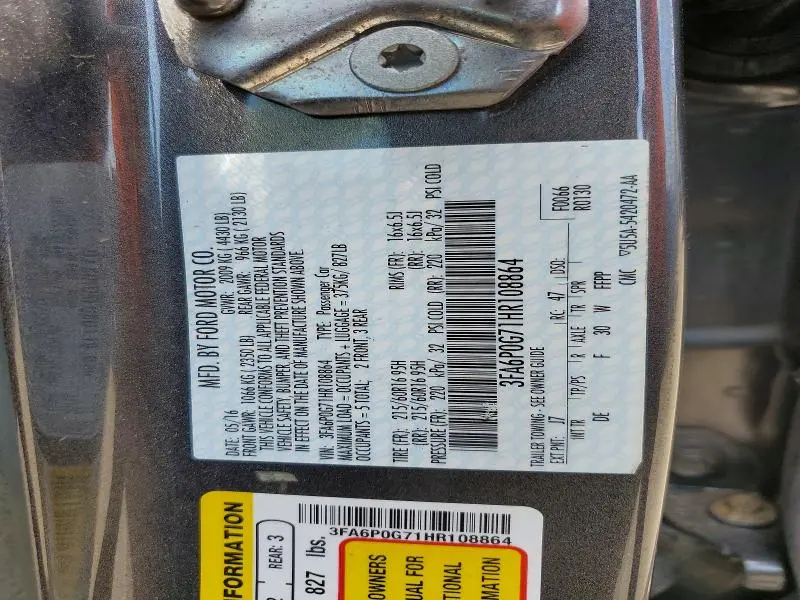 2017 FORD FUSION S  