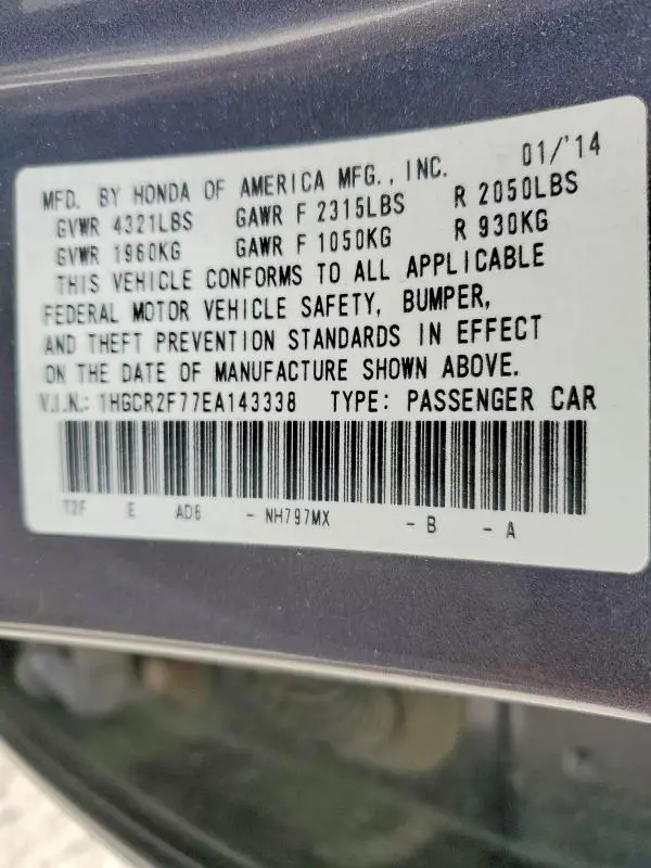 2014 HONDA ACCORD EX  