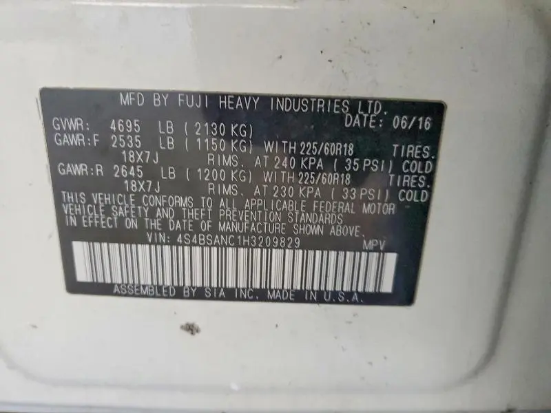 2017 SUBARU OUTBACK 2.5I LIMITED  