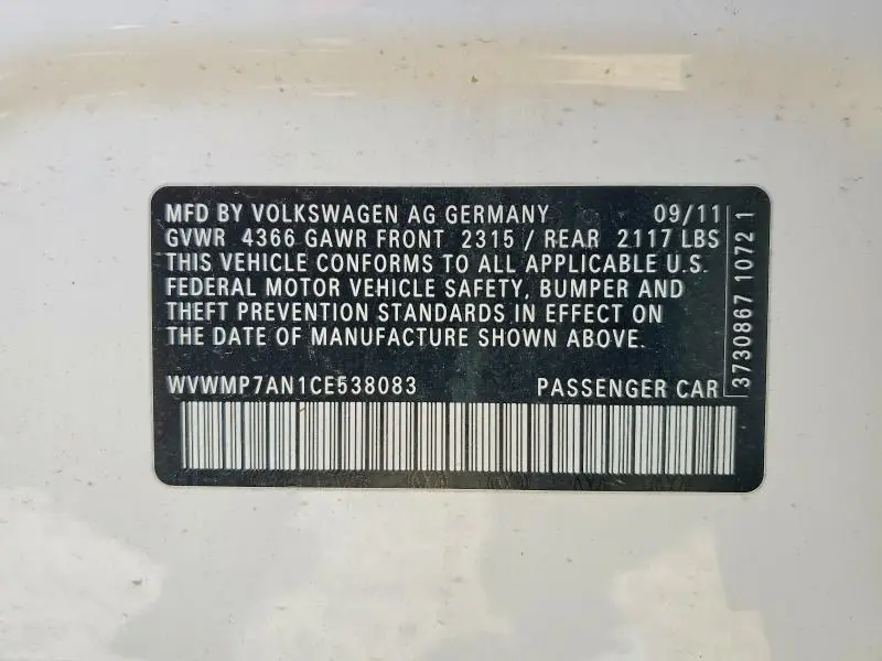 2012 VOLKSWAGEN CC SPORT  