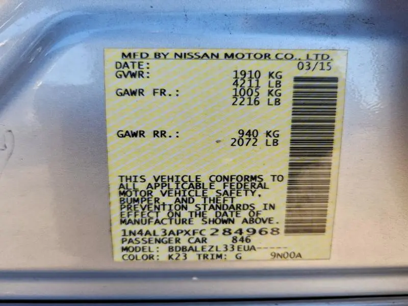 2015 NISSAN ALTIMA 2.5  