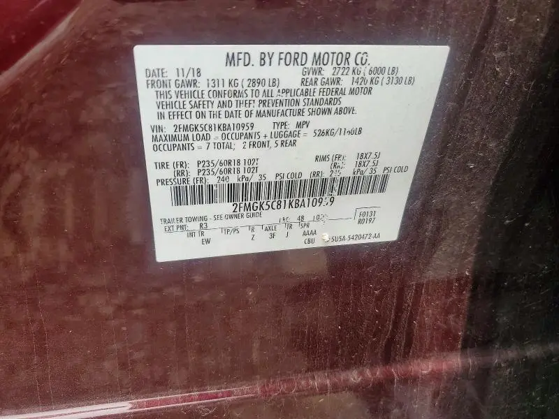 2019 FORD FLEX SEL  