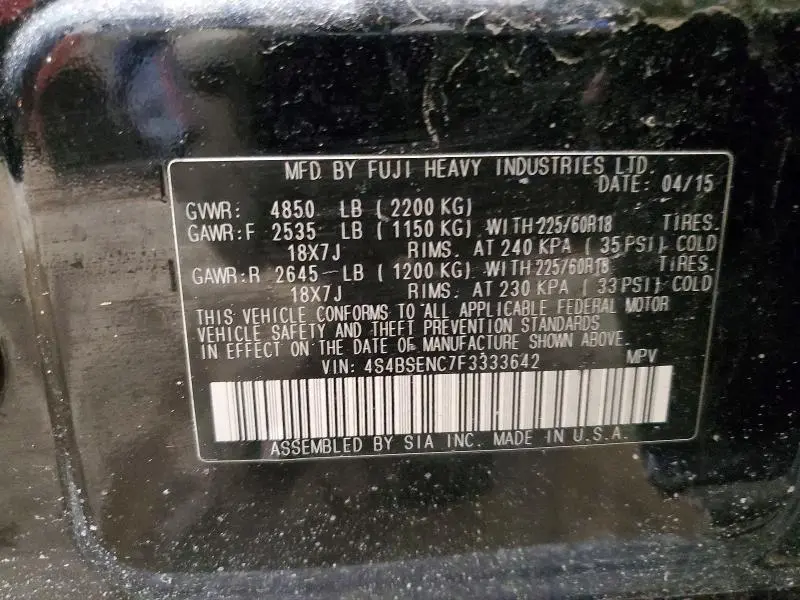 2015 SUBARU OUTBACK 3.6R LIMITED  