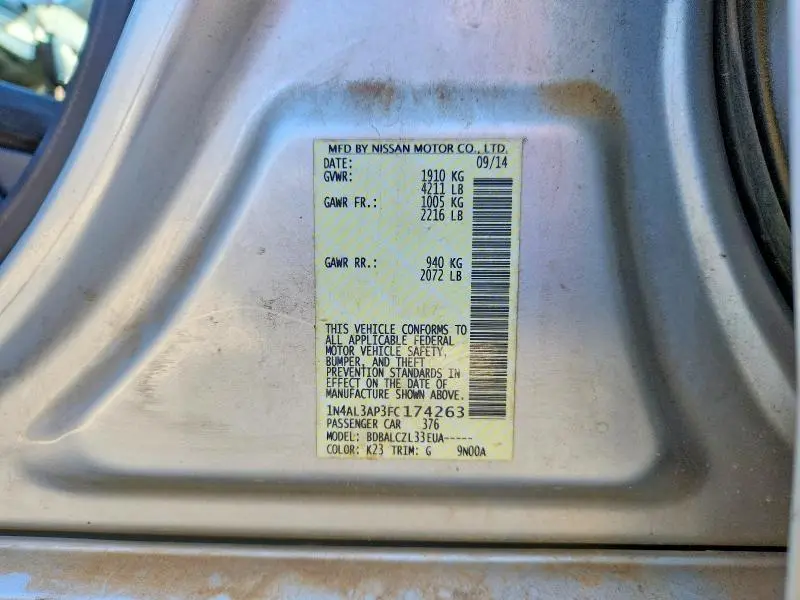 2015 NISSAN ALTIMA 2.5 S  