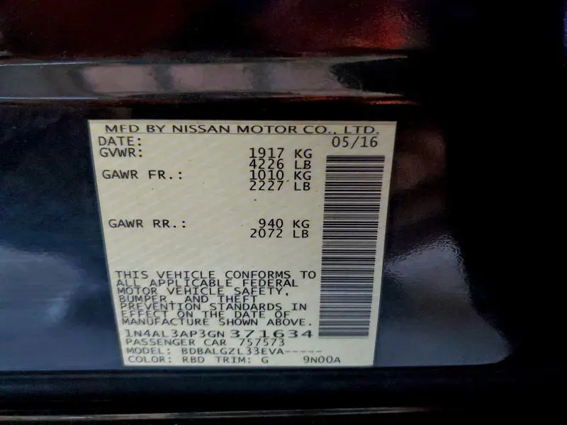 2016 NISSAN ALTIMA 2.5  