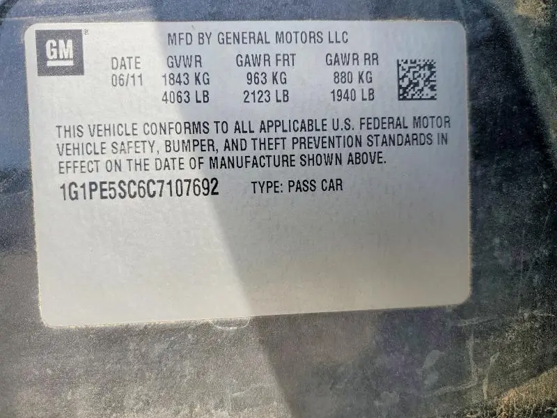 2012 CHEVROLET CRUZE LT  