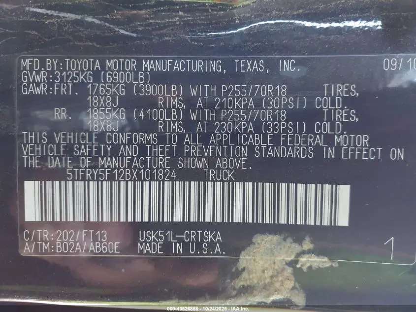 2011 TOYOTA TUNDRA GRADE 5.7L V8