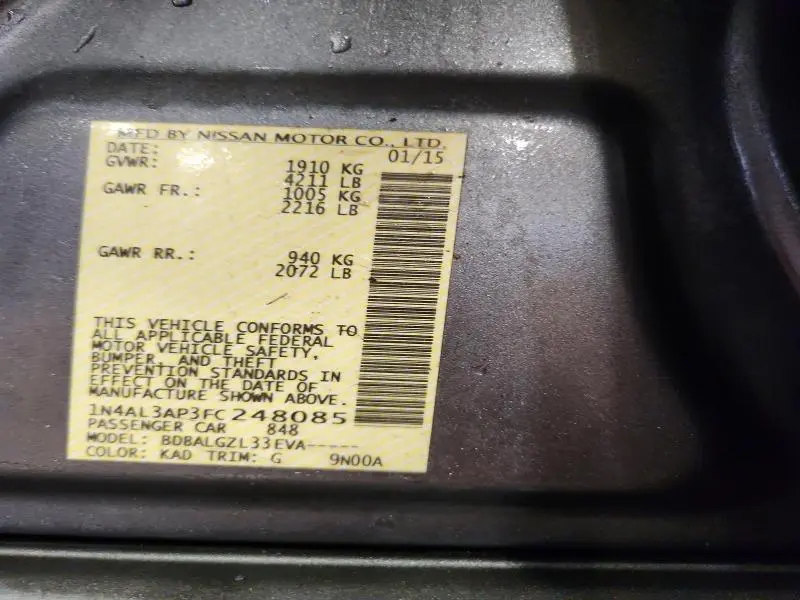 2015 NISSAN ALTIMA 2.5 S  