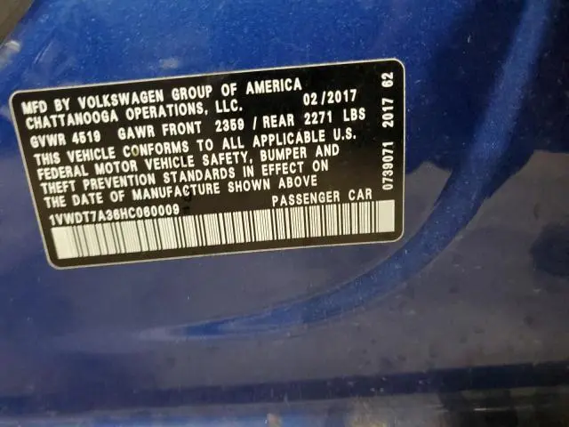 2017 VOLKSWAGEN PASSAT R-LINE  