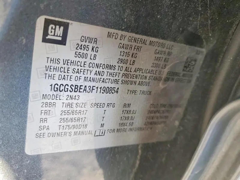 2015 CHEVROLET COLORADO LT  