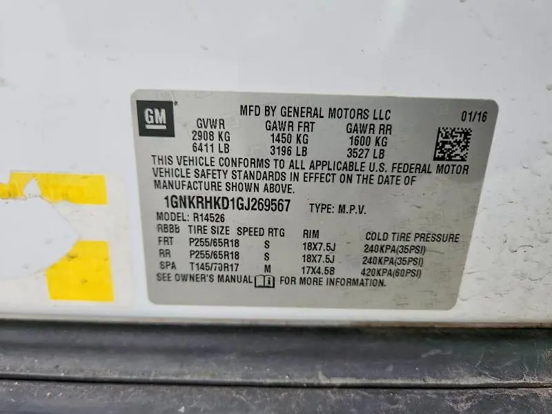 2016 CHEVROLET TRAVERSE LT  