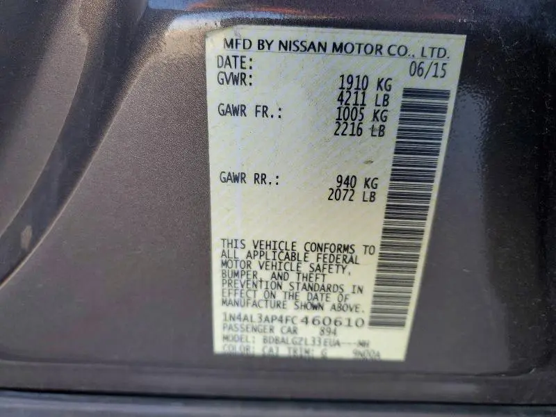 2015 NISSAN ALTIMA 2.5  