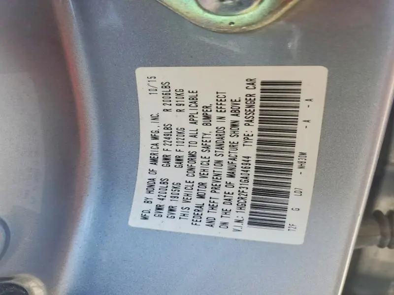 2016 HONDA ACCORD LX  