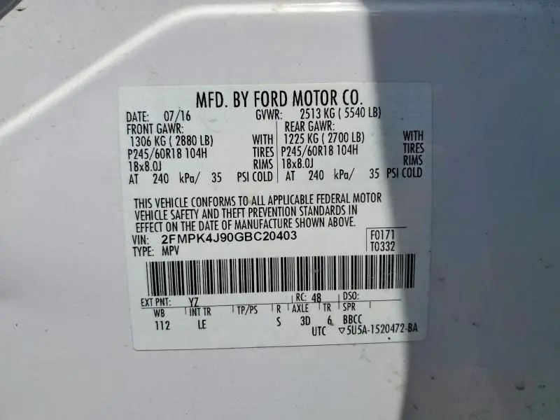 2016 FORD EDGE SEL  