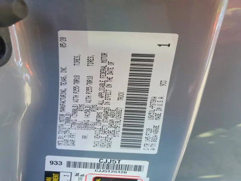 2020 TOYOTA TUNDRA CREWMAX SR5  