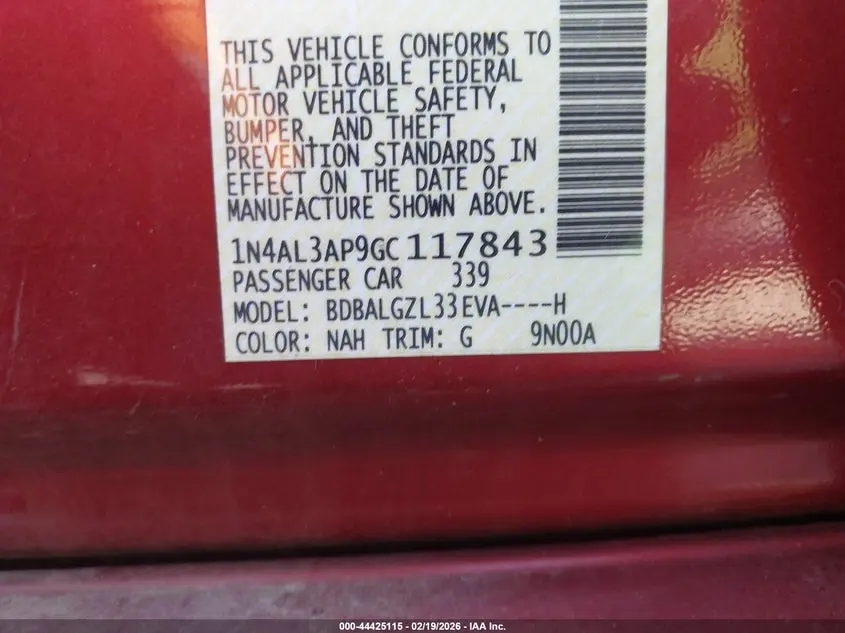 2016 NISSAN ALTIMA 2.5 S