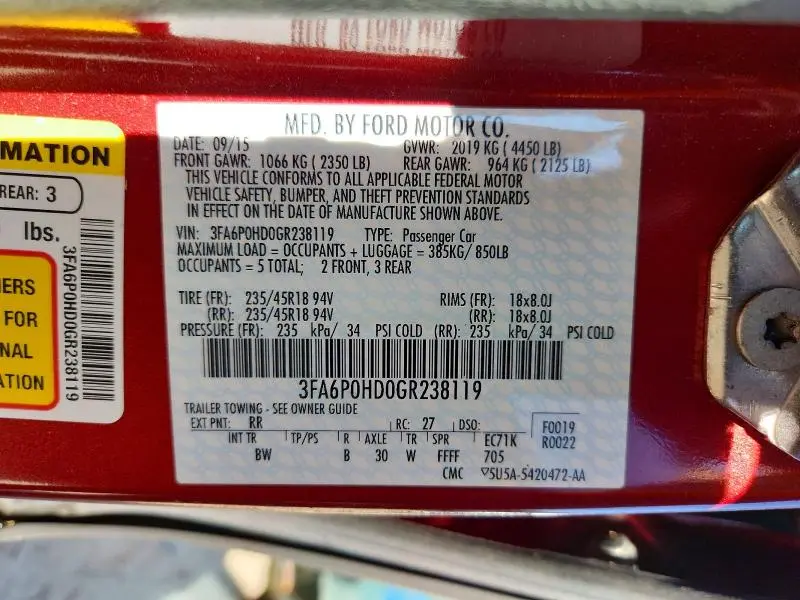 2016 FORD FUSION SE  