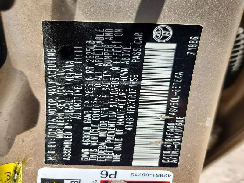 2012 TOYOTA CAMRY   