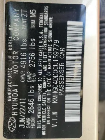 2012 HYUNDAI GENESIS 3.8L  