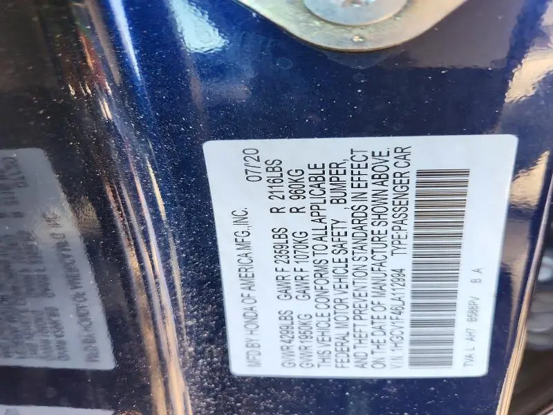 2020 HONDA ACCORD EX  