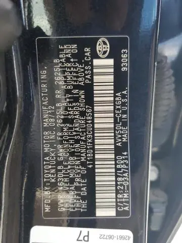 2012 TOYOTA CAMRY HYBRID  