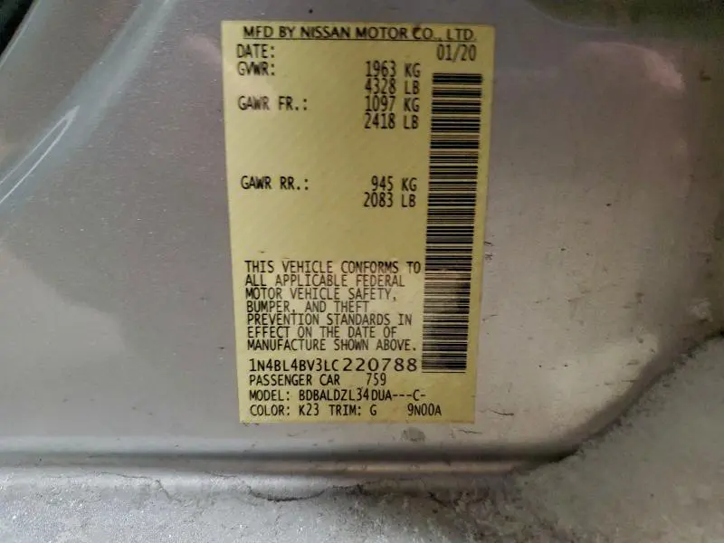 2020 NISSAN ALTIMA S  