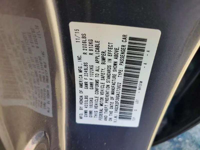 2016 HONDA ACCORD LX  