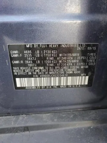 2016 SUBARU OUTBACK 2.5I LIMITED  
