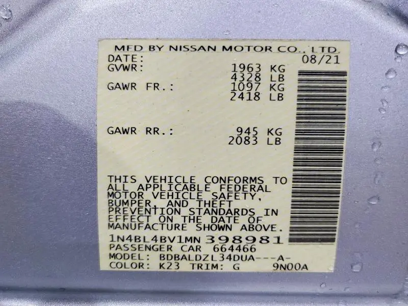 2021 NISSAN ALTIMA S  