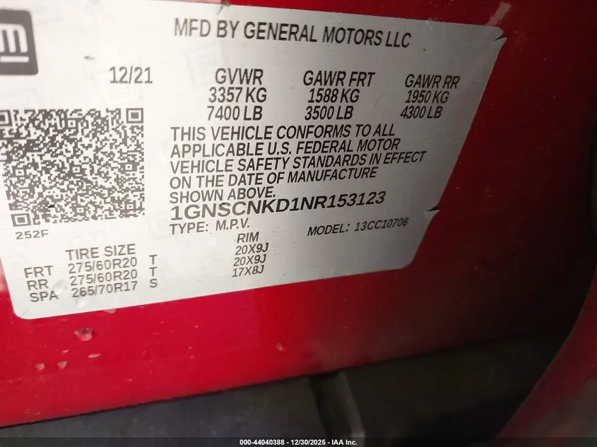 2022 CHEVROLET TAHOE 2WD LT