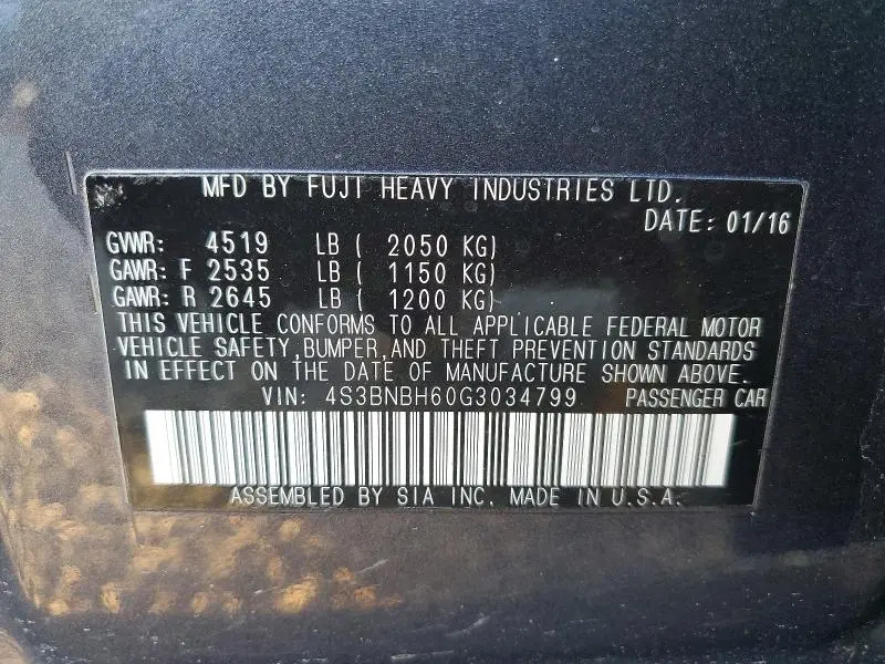 2016 SUBARU LEGACY 2.5I PREMIUM  