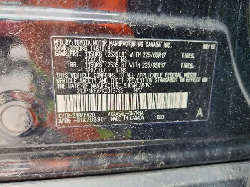 2019 TOYOTA RAV4 XLE  