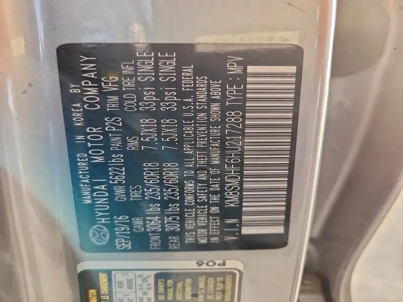 2017 HYUNDAI SANTA FE SE  