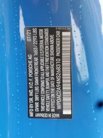 2022 PORSCHE 911 GT3  