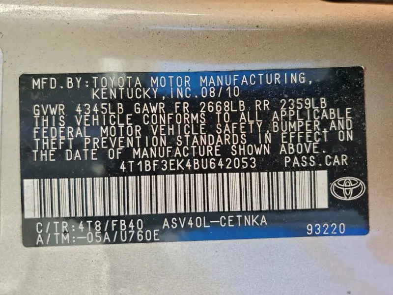 2011 TOYOTA CAMRY   
