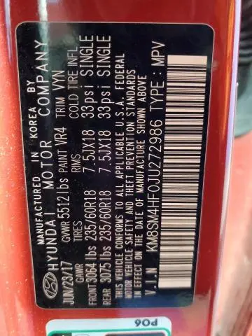 2018 HYUNDAI SANTA FE SE  