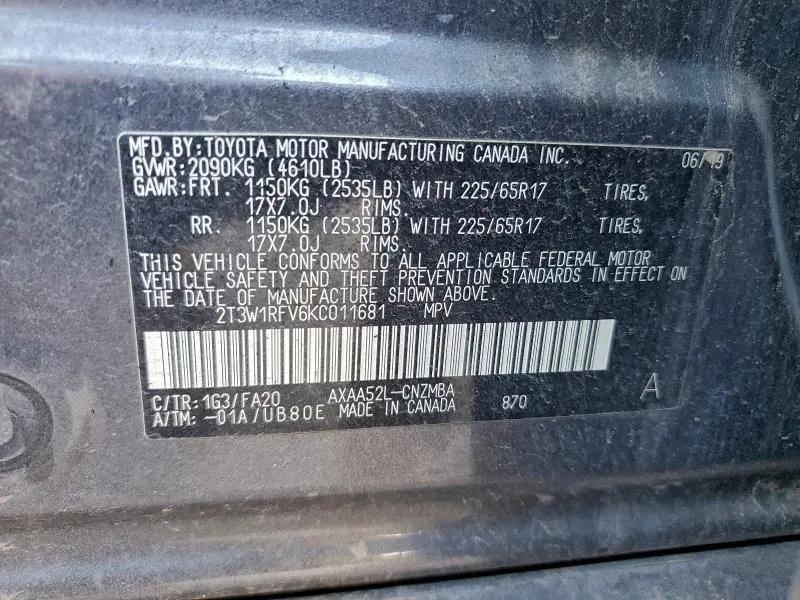 2019 TOYOTA RAV4 XLE  