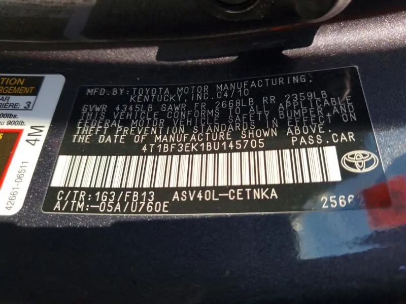 2011 TOYOTA CAMRY LE  