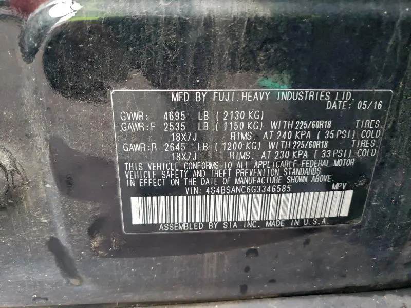 2016 SUBARU OUTBACK 2.5I LIMITED  