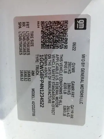 2022 CHEVROLET EXPRESS G2500   