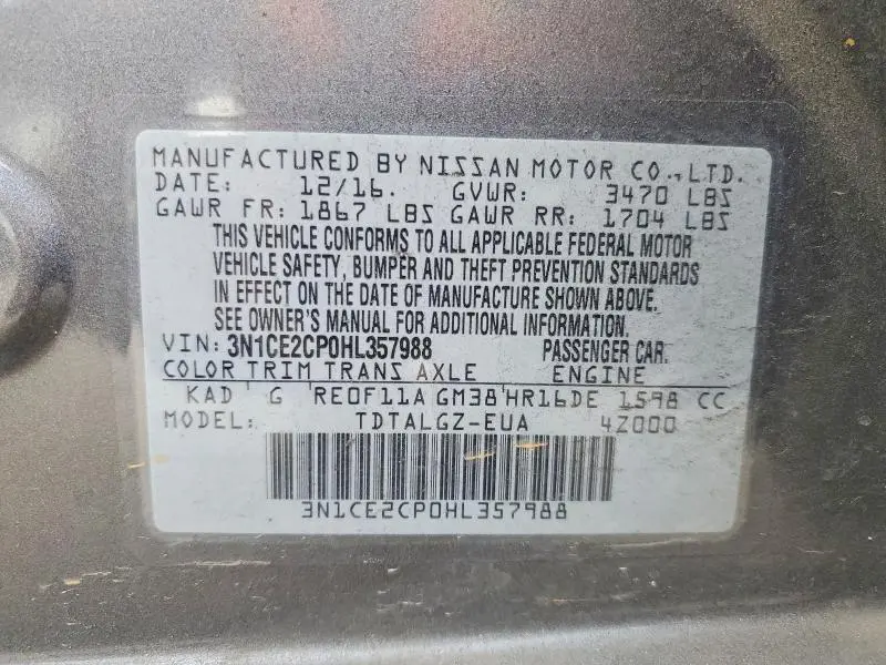 2017 NISSAN VERSA NOTE S  