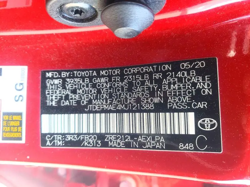 2021 TOYOTA COROLLA LE  