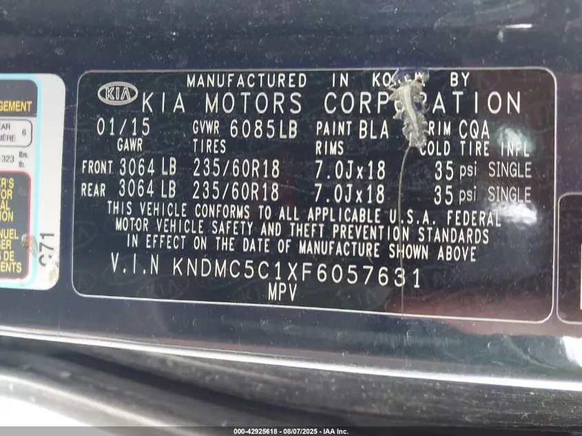 2015 KIA SEDONA EX