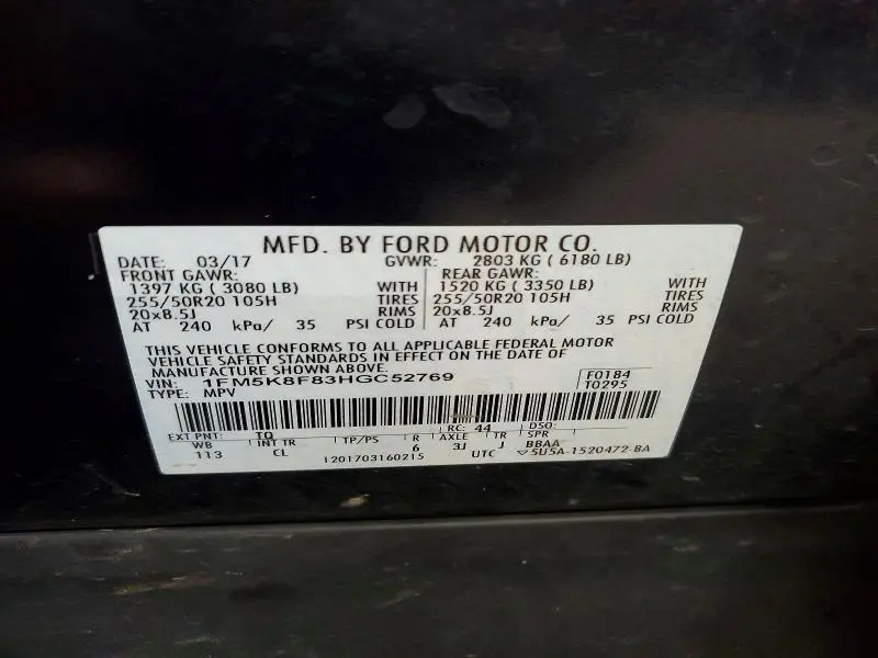 2017 FORD EXPLORER LIMITED  