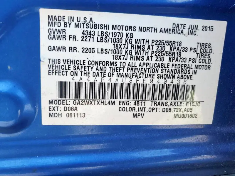 2015 MITSUBISHI OUTLANDER SPORT SE