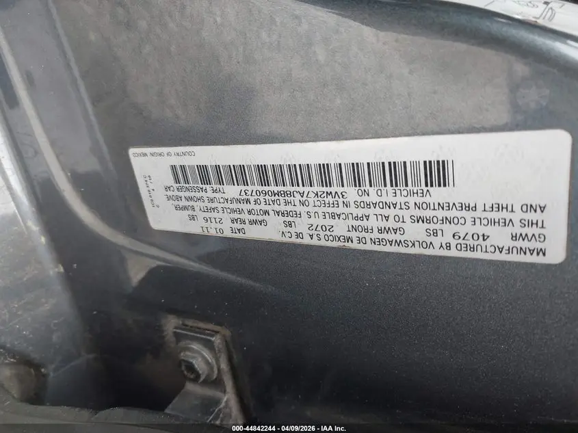 2011 VOLKSWAGEN JETTA 2.0L S